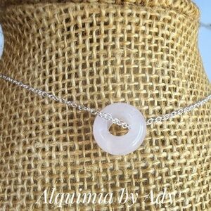 Alquimia Silver Necklace with Pink quartz Circle Pendant